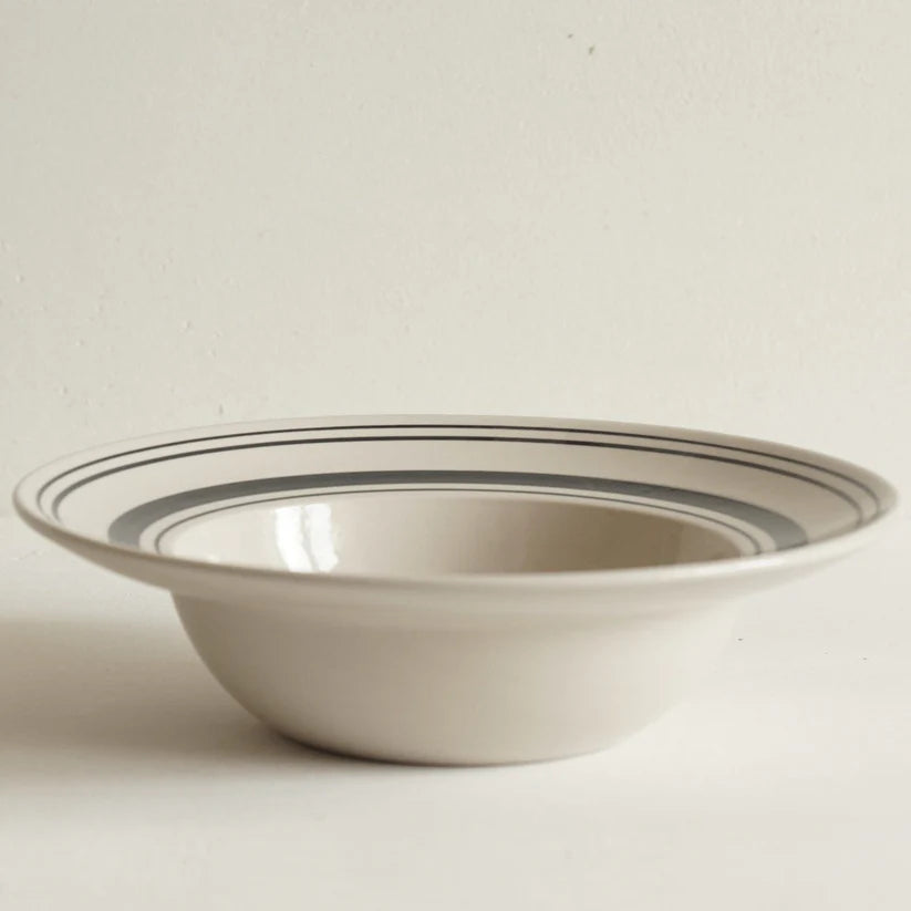 John Julian Deep Bowl Black Linen Stripe - Classical Stoneware