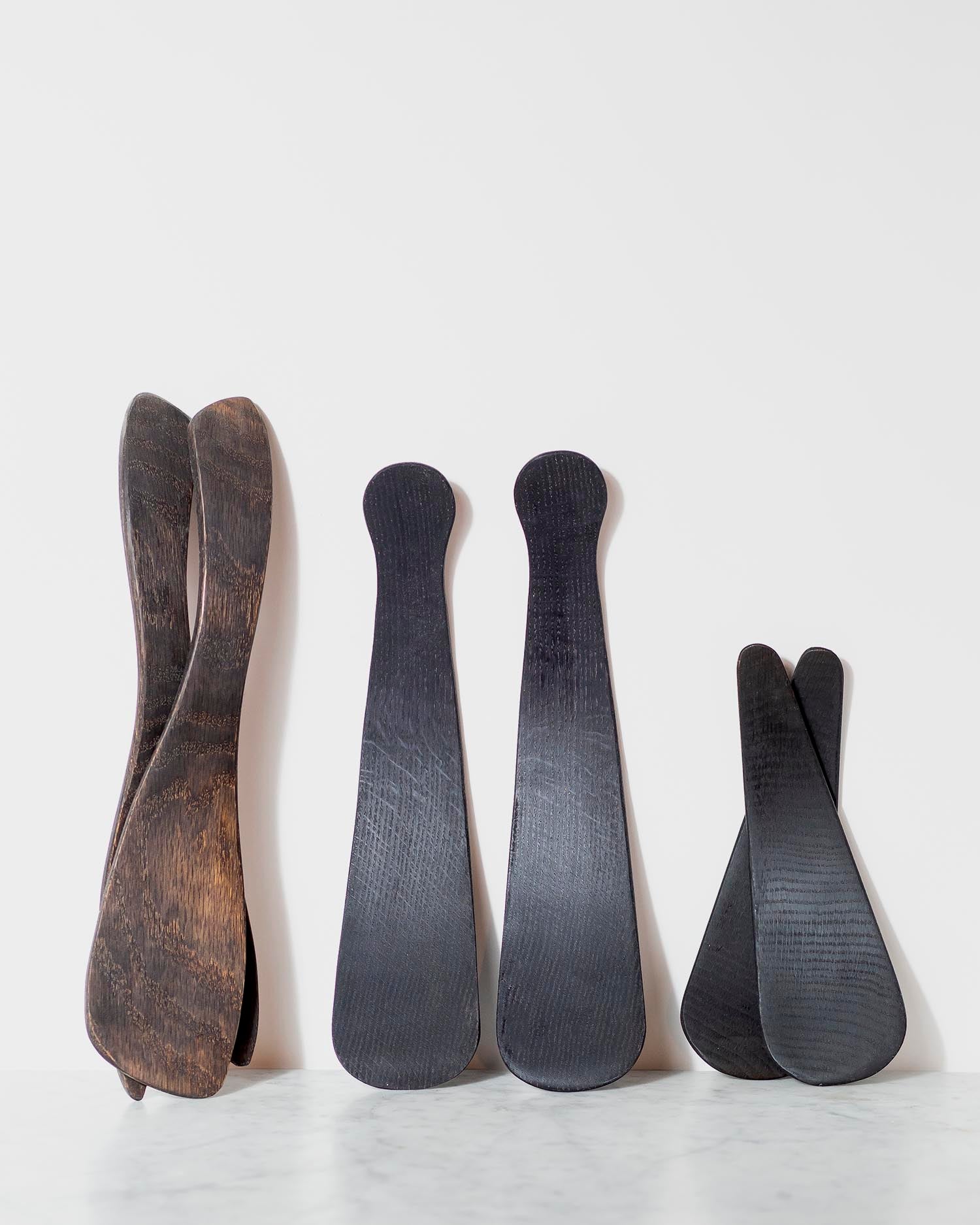Peterman’s Boards & Bowls Rustic Salad Tossers - Black Ebonized Oak (Pair)