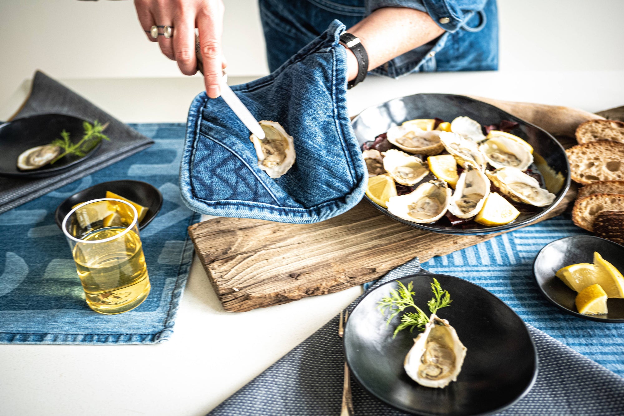 Herringbone Trivet / Pot Holder (New): Raw Denim