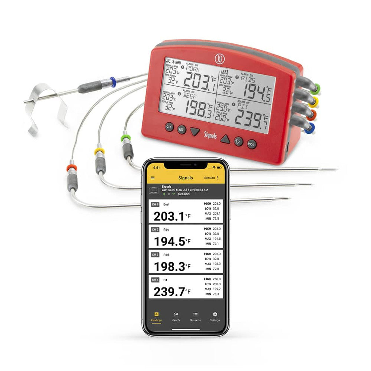 ThermoWorks Signals™ BBQ Alarm Thermometer with Wi-Fi and Bluetooth® Wireless Technology