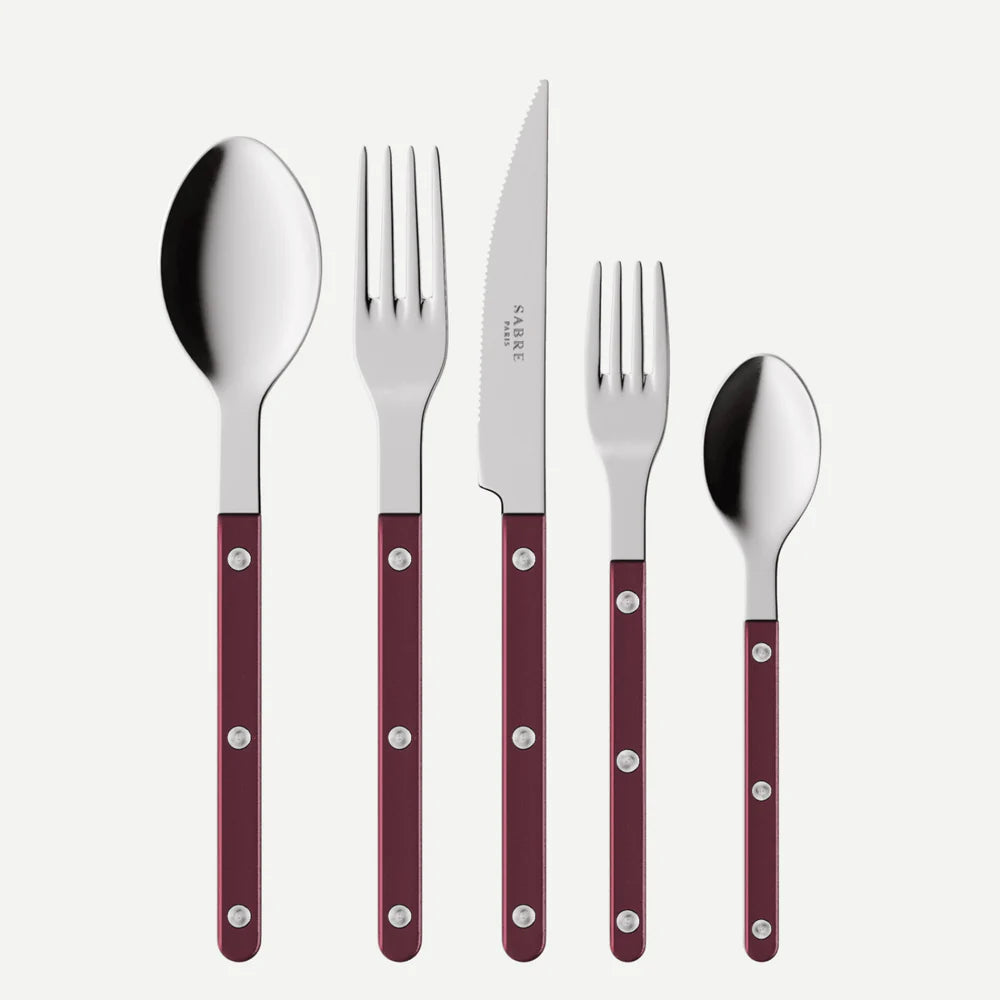 Sabre 5 pieces Cutlery Set Bistro Pearly in Aubergine and Shiny Finish