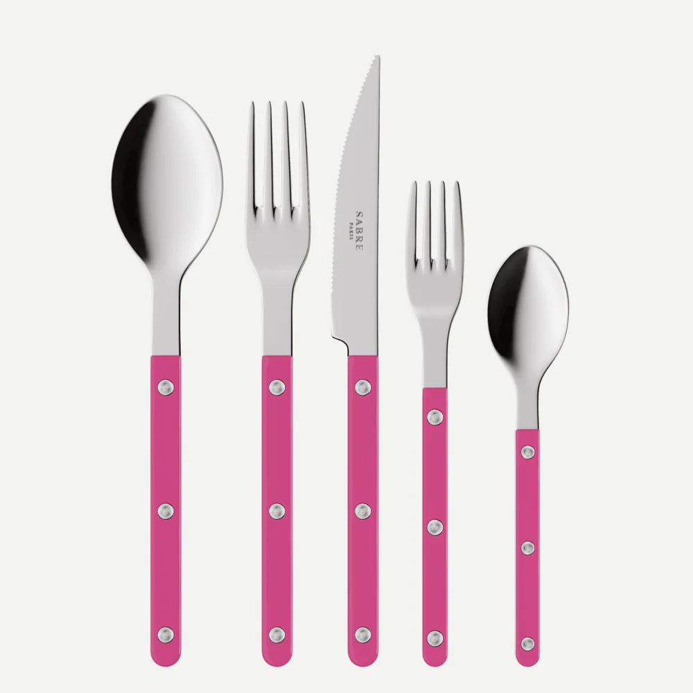 Sabre 5 pieces Cutlery Set Bistrot Solid in Raspberry and Shiny Finish