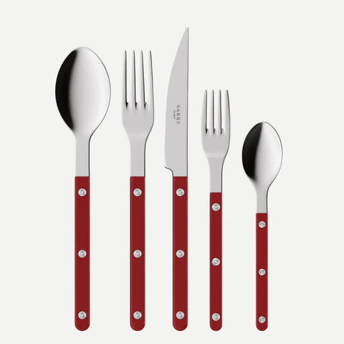 Sabre 5 pieces Cutlery Set Bistrot Solid in Burgundy and Shiny Finish
