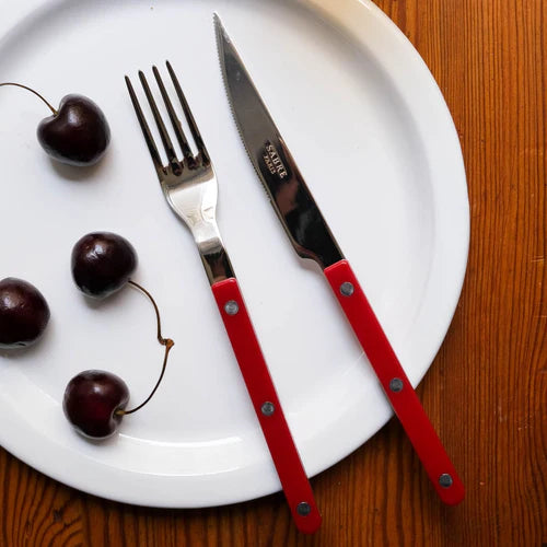 Sabre 5 pieces Cutlery Set Bistrot Solid in Burgundy and Shiny Finish