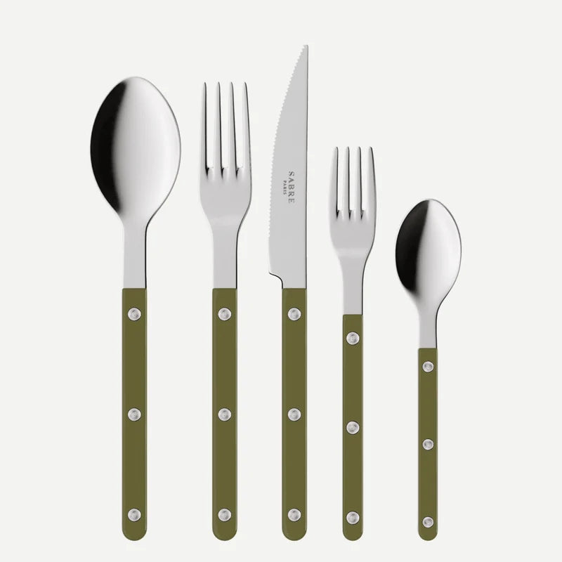Sabre 5 pieces Cutlery Set Bistrot Solid in Green Fern and Shiny Finish