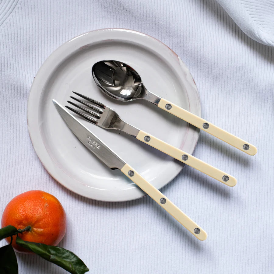 Sabre Dessert Spoon Bistrot Solid in Ivory and Shiny Finish