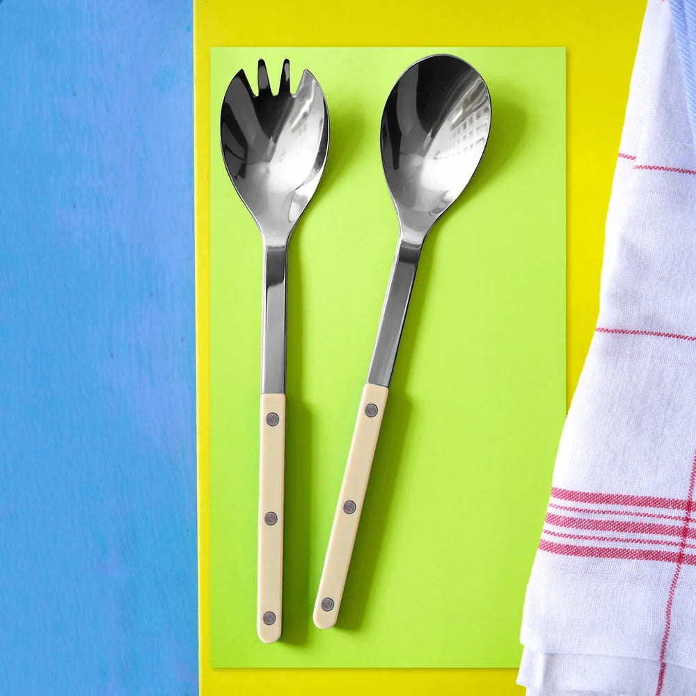 Sabre Salad Cutlery Set 2 pcs Bistrot Solid  in Ivory and Shiny Finish