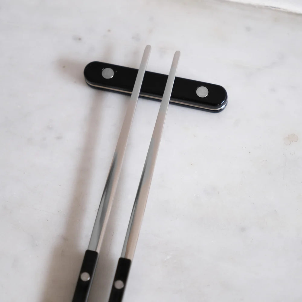 Sabre Pair of Chopsticks Rest Bistrot Solid in Black and Shiny Finish