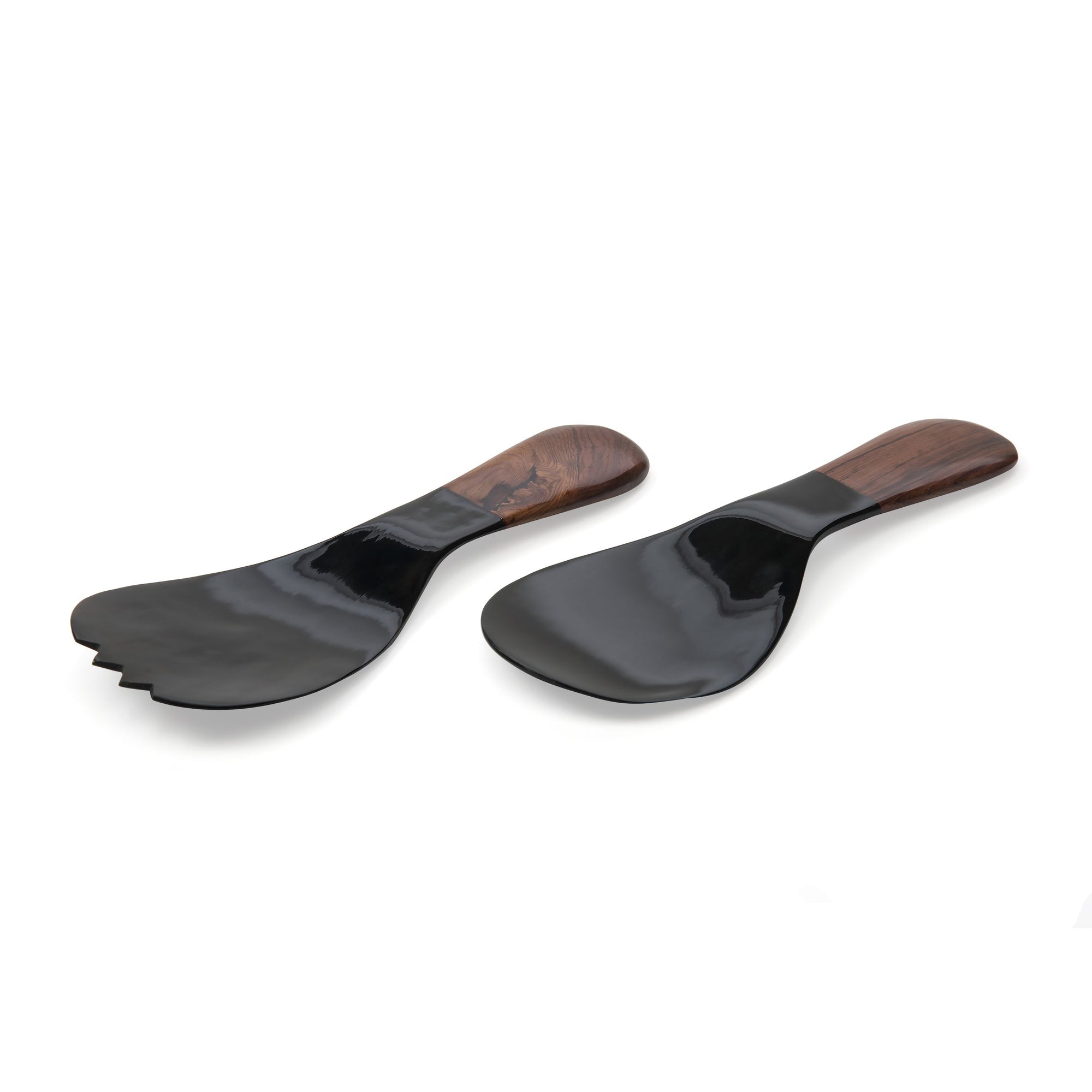 Sarah Petherick Short Salad Servers - Black Horn/Rosewood Handles