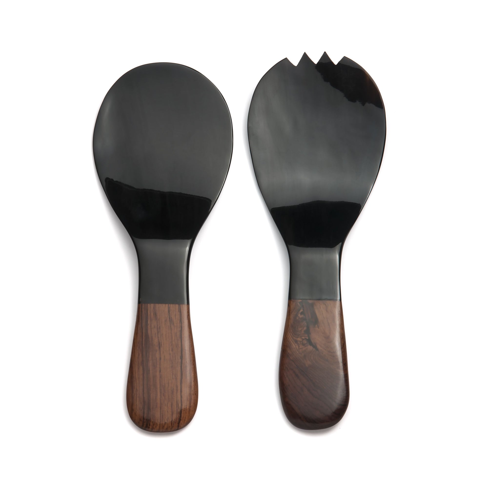 Sarah Petherick Short Salad Servers - Black Horn/Rosewood Handles