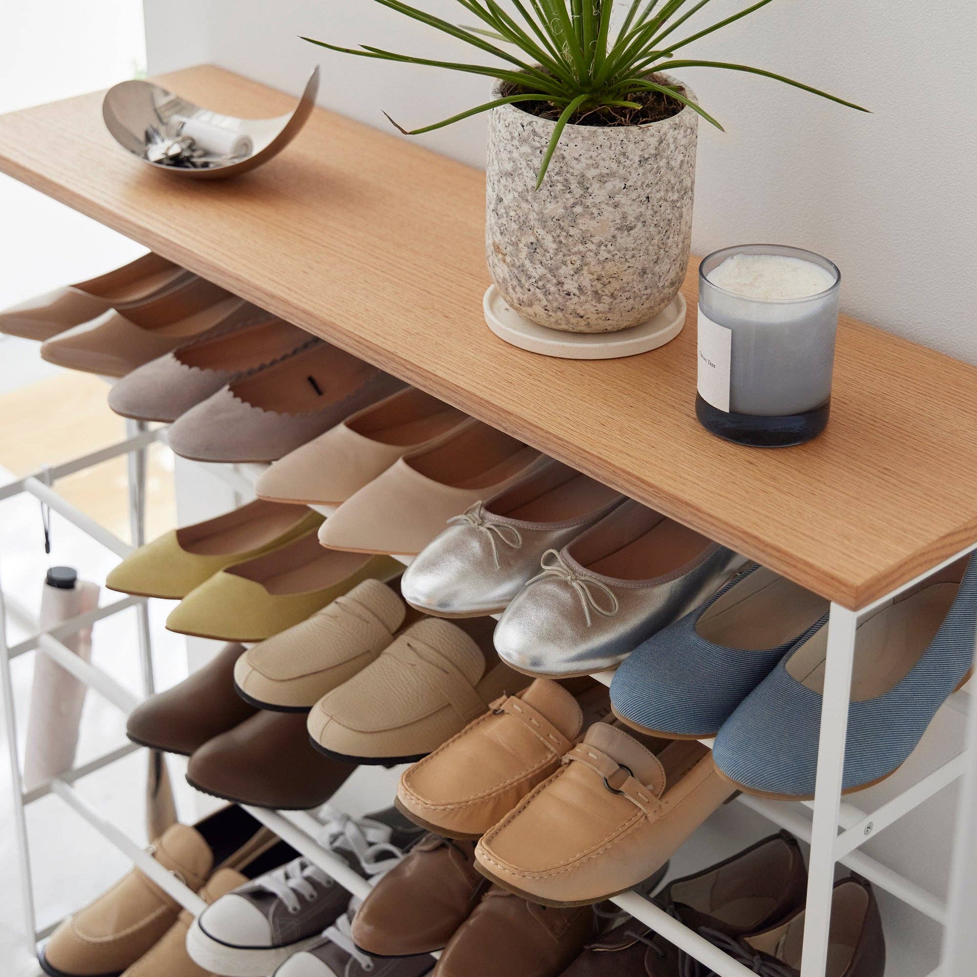 Rolling Five-Tier Shoe Rack (0" H)  - Steel + Wood: Black