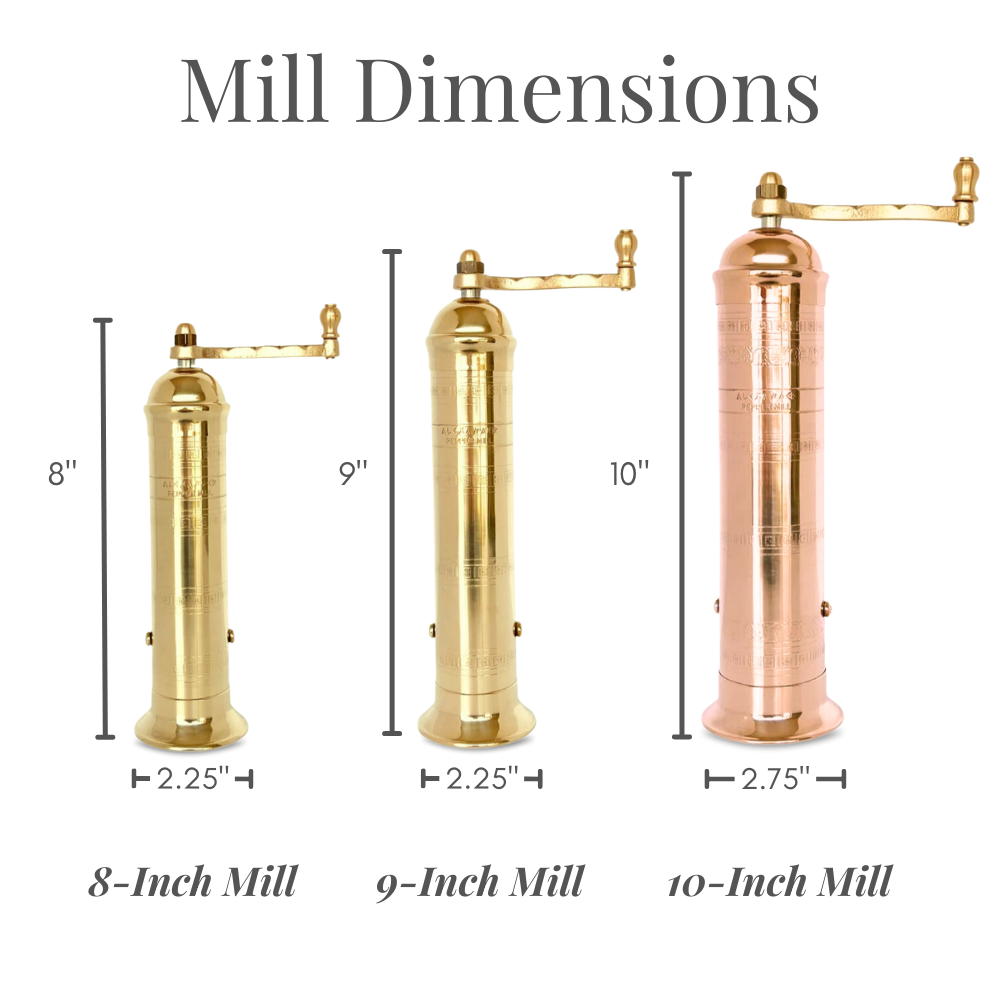 The Original Greek Pepper Mill - 9": 9" Brass Pepper Mill