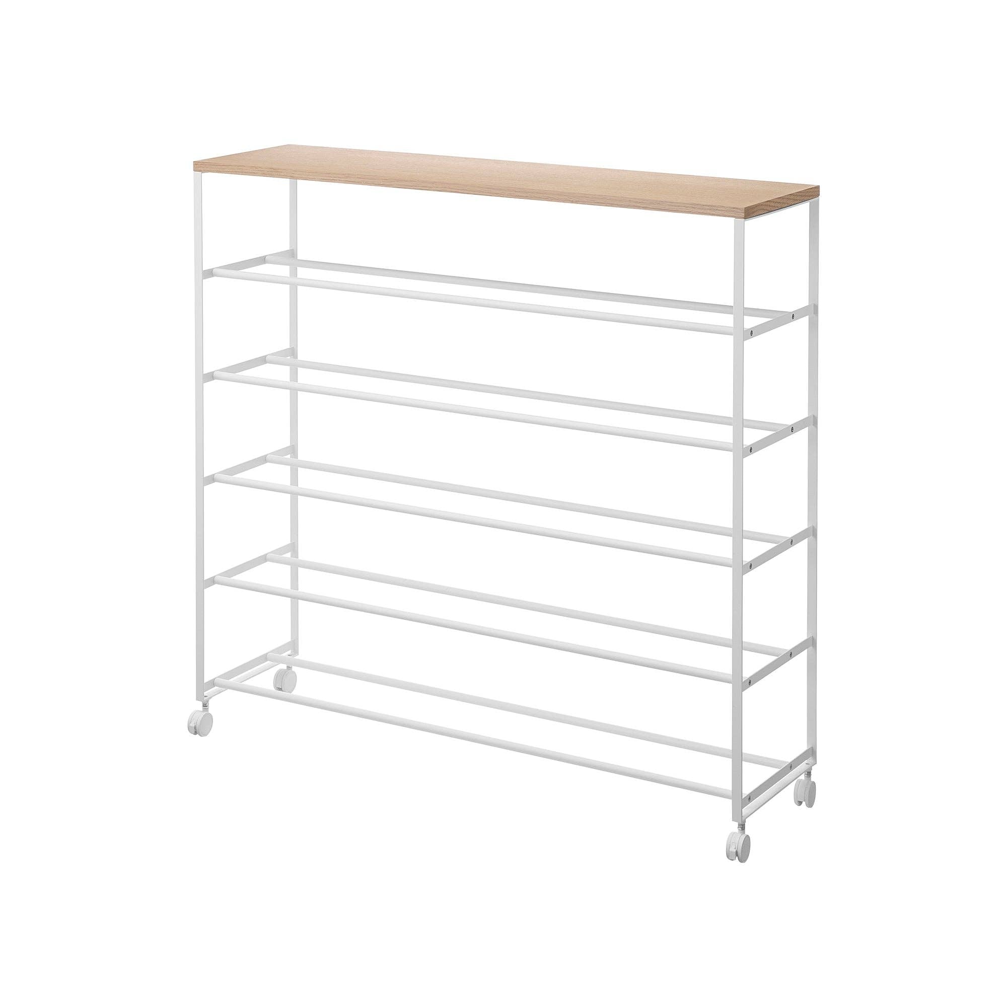 Rolling Five-Tier Shoe Rack (0" H)  - Steel + Wood: Black