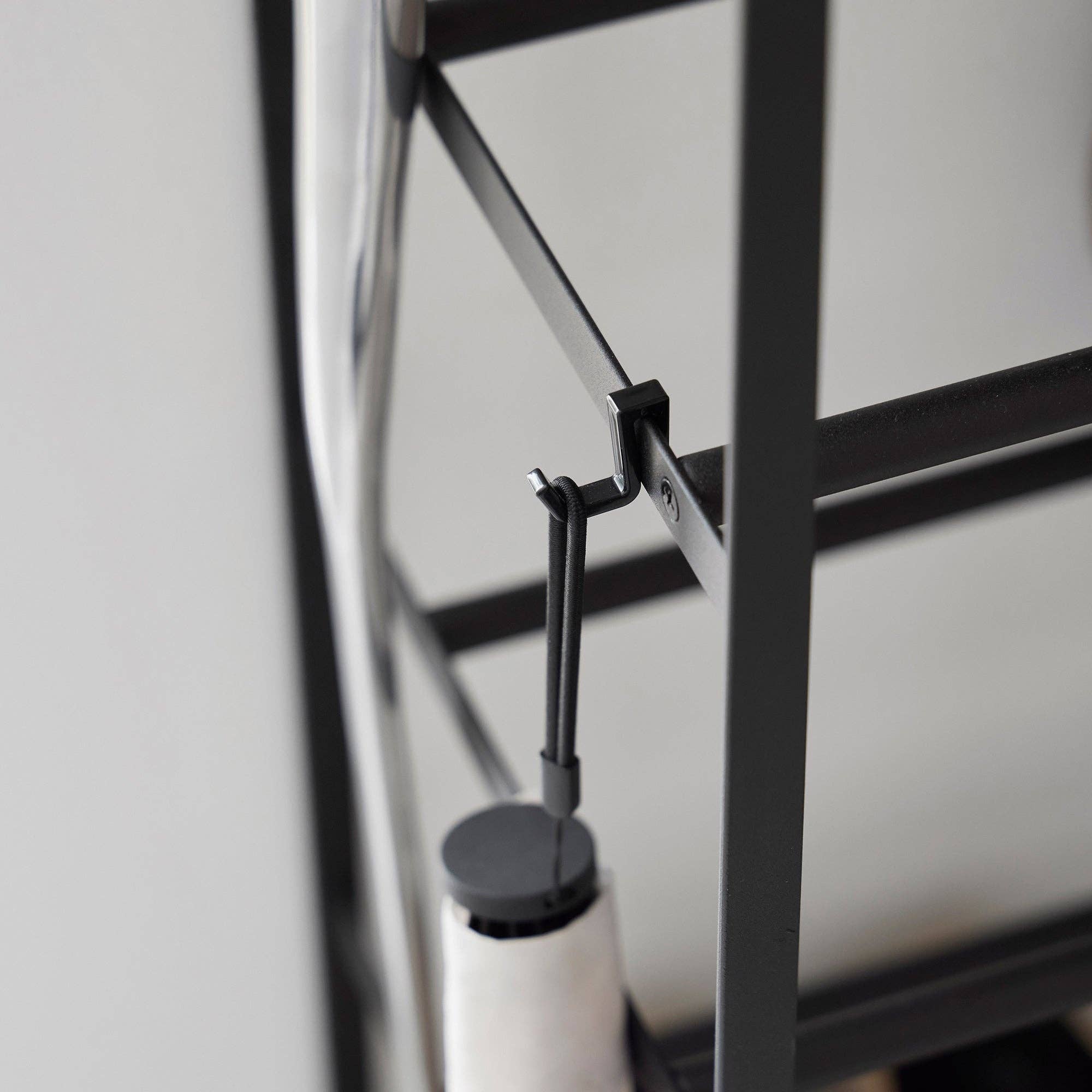 Rolling Five-Tier Shoe Rack (0" H)  - Steel + Wood: Black