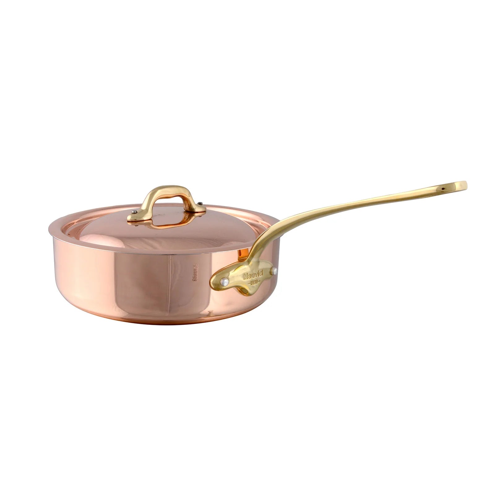 Mauviel M'Heritage 150 B Copper Saute Pan With Lid, Brass Handle, 3.3-Qt