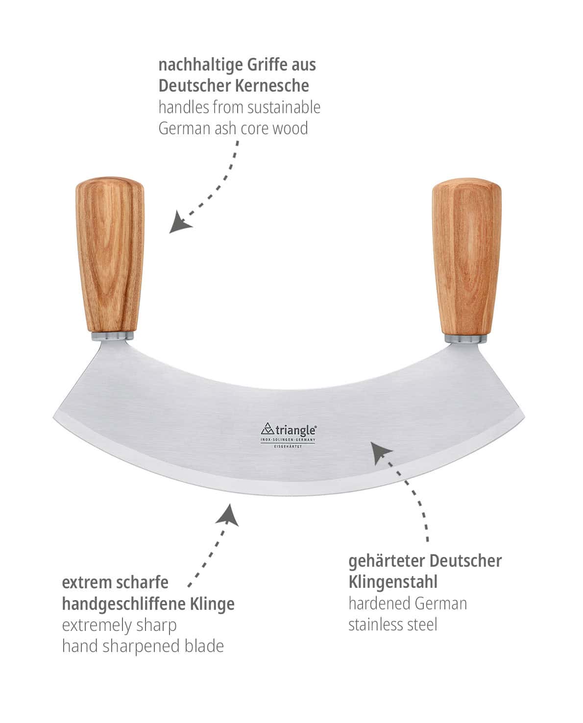 TRIANGLE Mincing Knife Soul Ash Wood 23 cm, Tempered