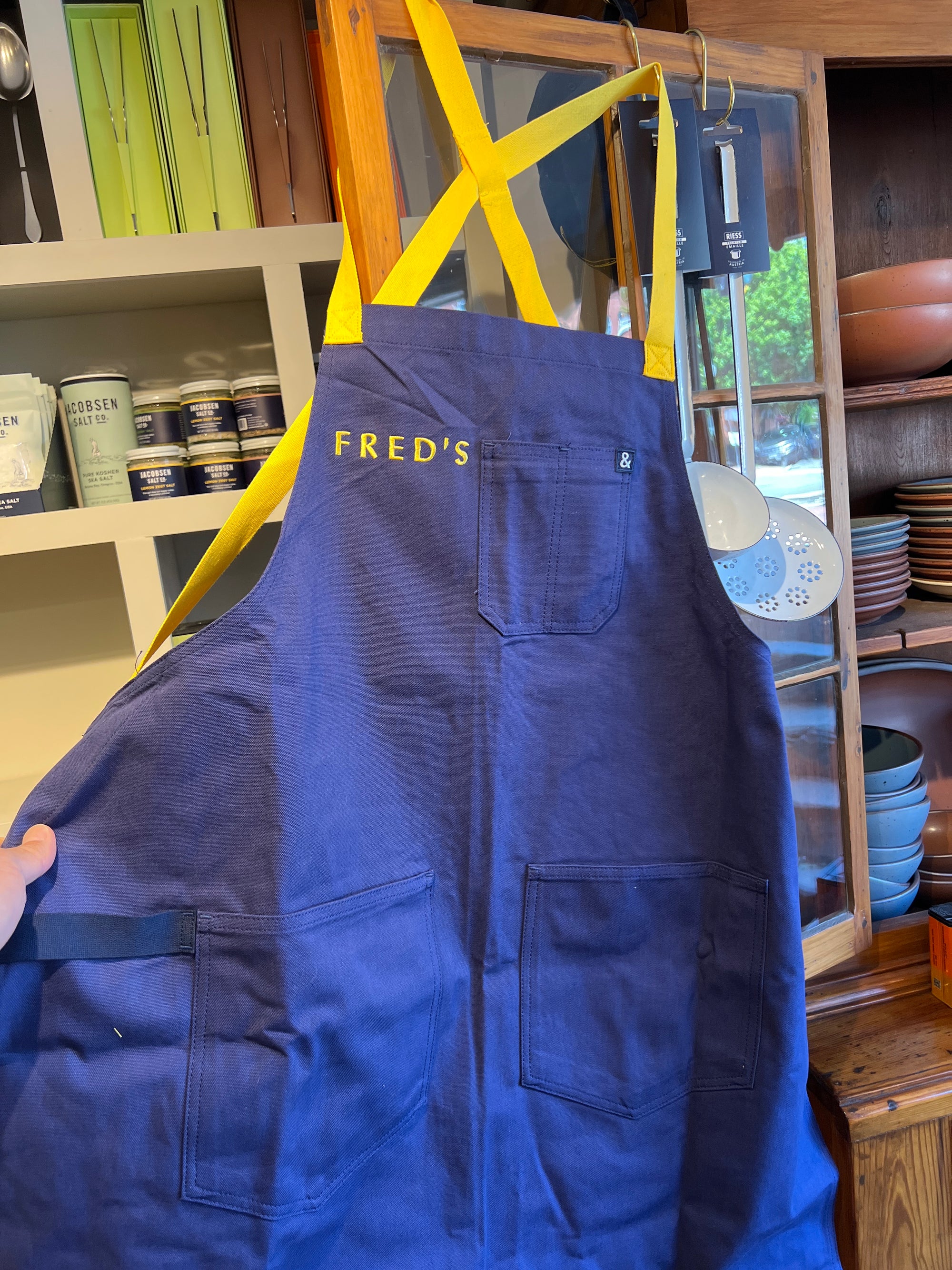 Hedley & Bennett Crossback Apron with FRED'S embroidery
