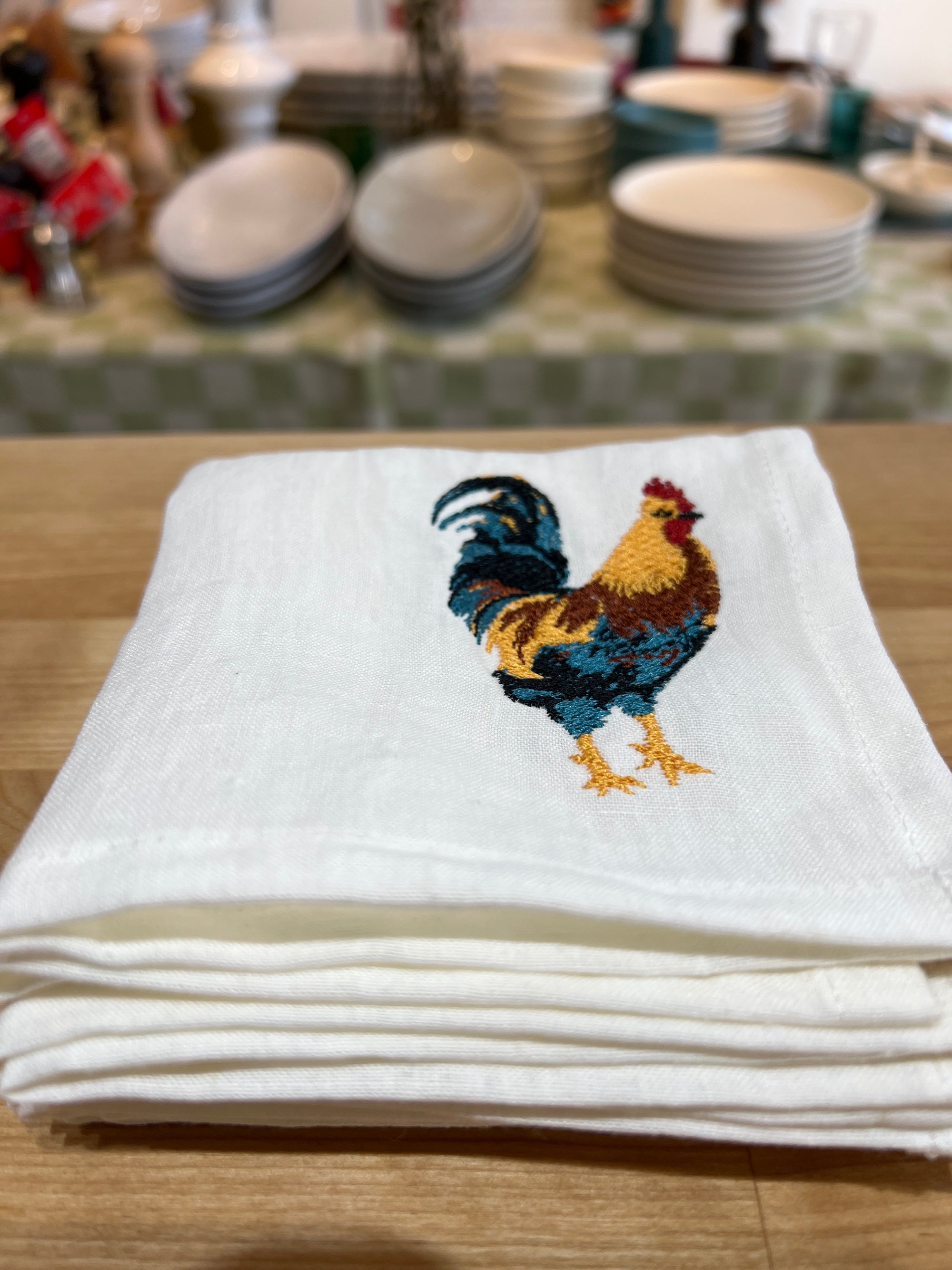 Charvet Editions Napkin Primo Blanc 10x10" Rooster Embroidery