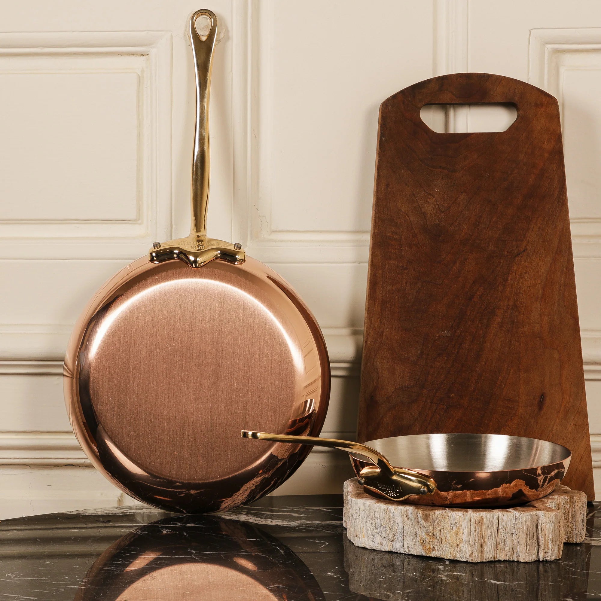 Mauviel M'Heritage 150 B Copper Curved Splayed Saute Pan With Lid and Brass Handle, 2.1-Qt