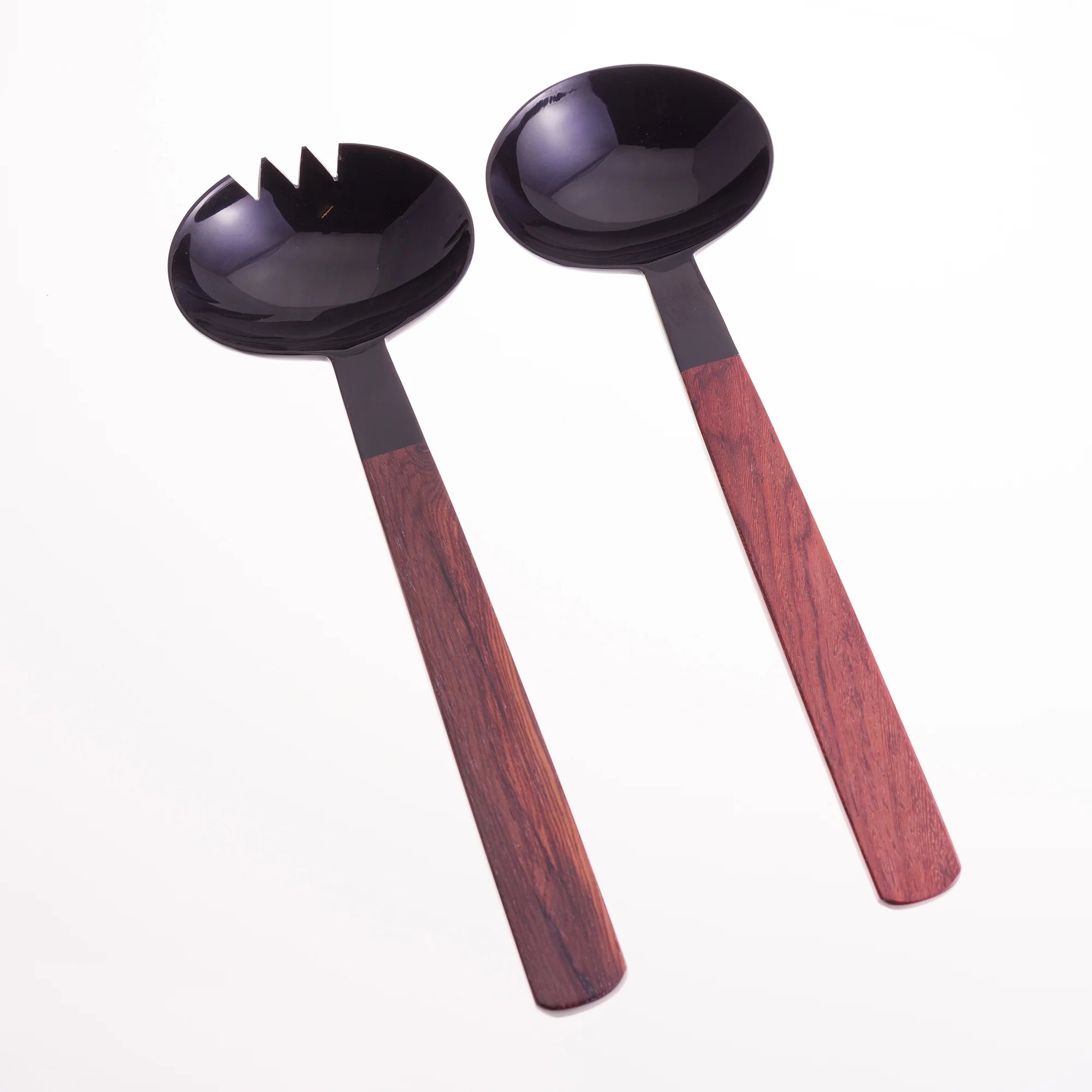 Sarah Petherick Oval Salad Servers - Black Horn/Rosewood Handles