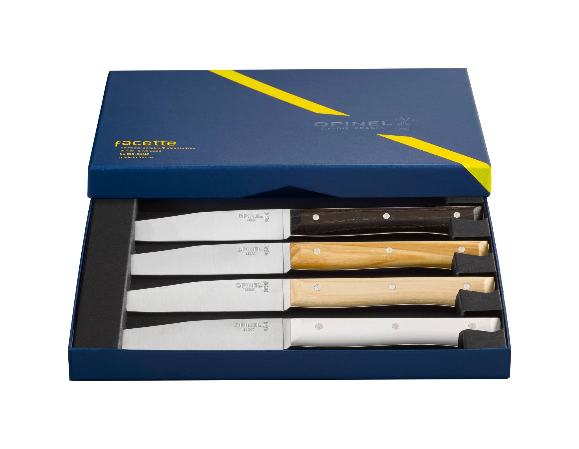 Set of 4 Full-Tang Facette Steak Knives: Olive Wood