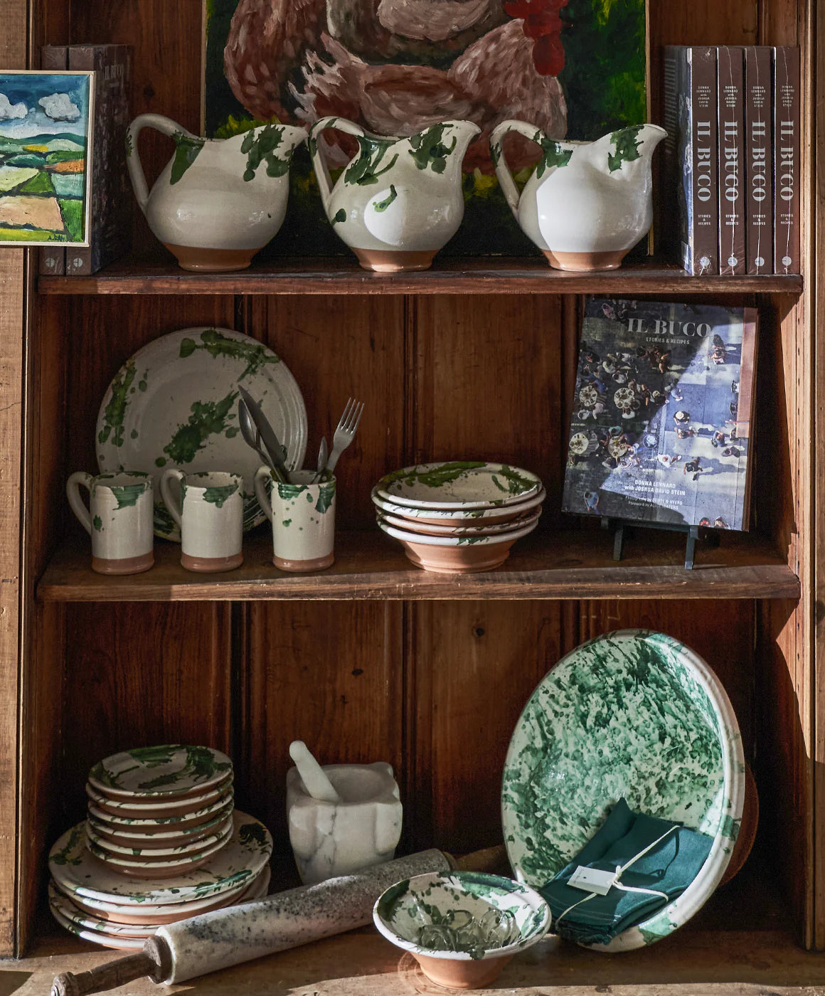 Il Buco Vita Montegranaro Green Splatterware Pitcher
