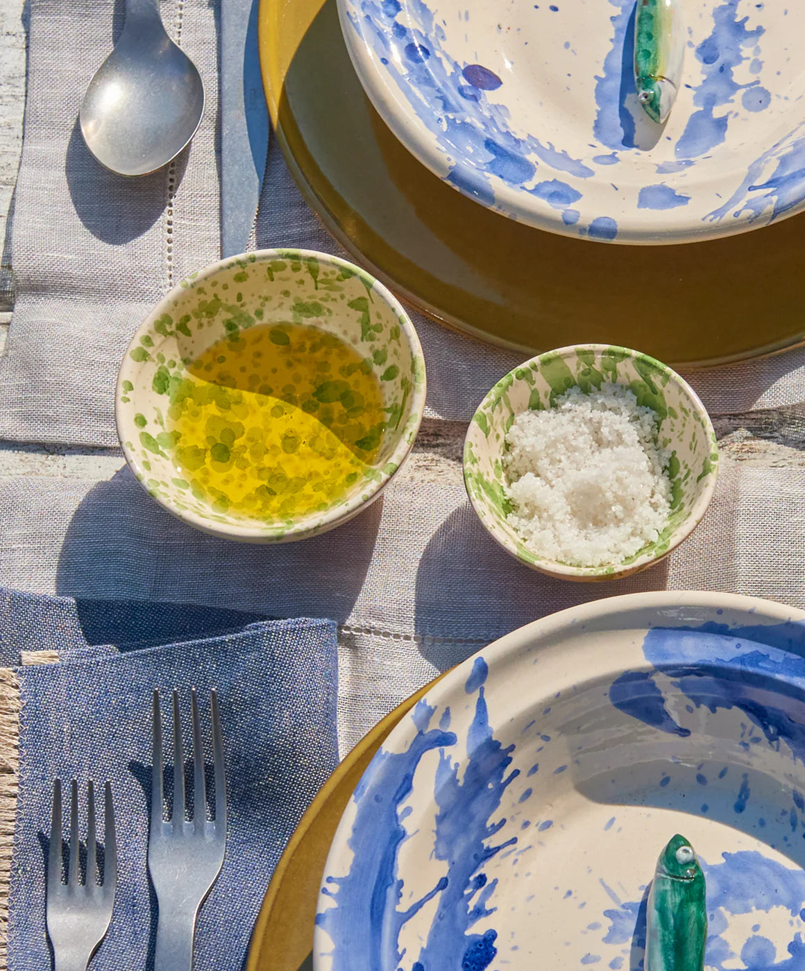 Il Buco Vita Montegranaro Green Splatterware Oil & Salt Dish Set